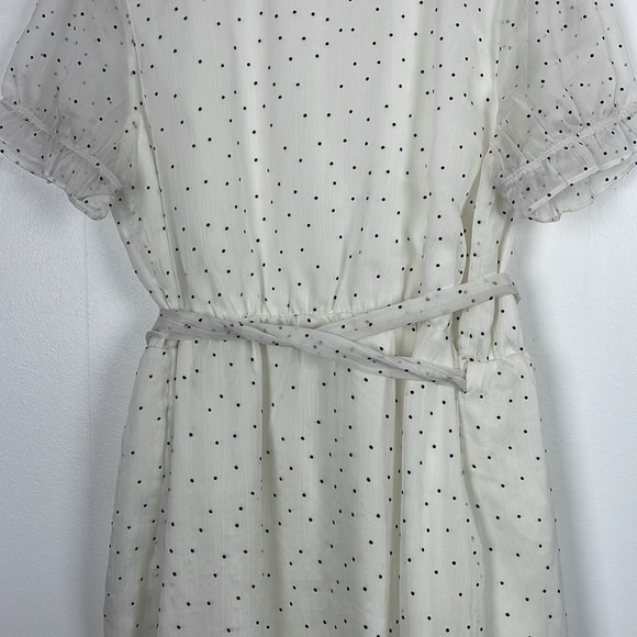Super down short sleeve black white polka dot ruffle hem lined wrap mini dress - Picture 9 of 11
